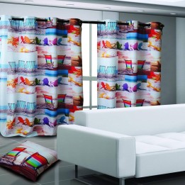 DAS HOME CURTAIN+MAX FIG.9245 HAPPY BROWN, SKY BLUE